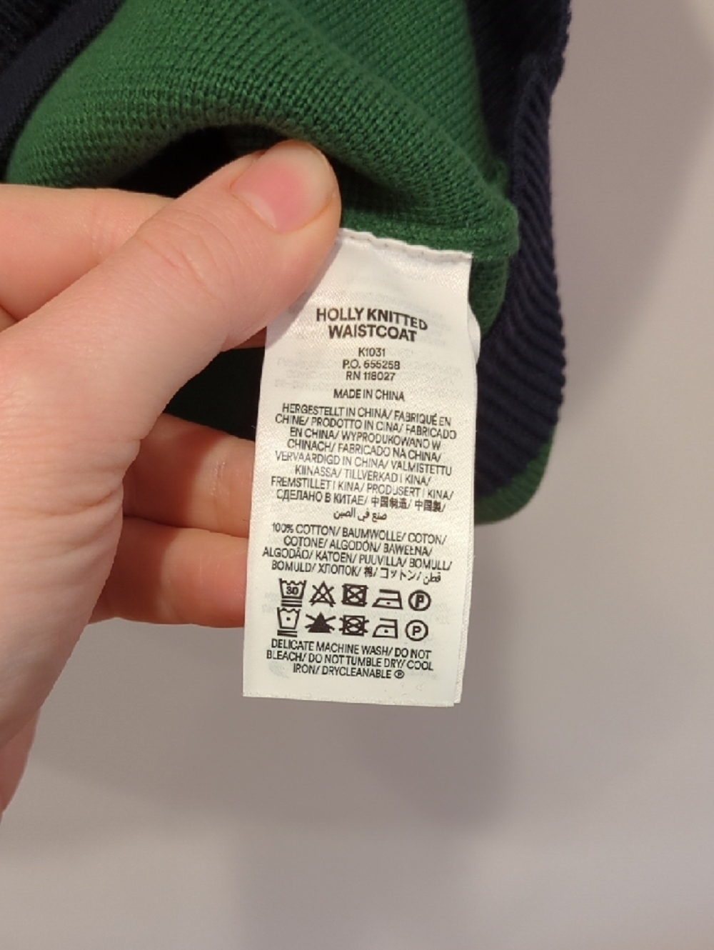 Boden Green Cotton Vest with Navy Trim and Gold Buttons Size Large Academia Prep - Picture 5 of 6
